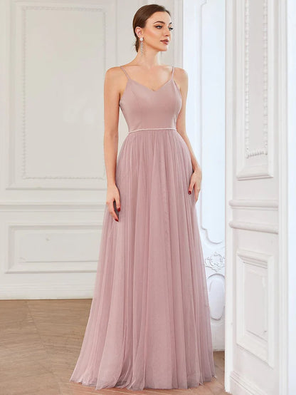 Sweetheart Spaghetti Strap A-Line Tulle Bridesmaid Dress