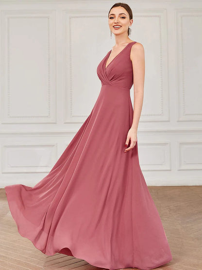 Chiffon Sleeveless Lace Back A-Line Floor-Length Bridesmaid Dress