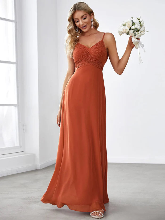 Criss-Cross V-Neck Chiffon Backless A-Line Bridesmaid Dress