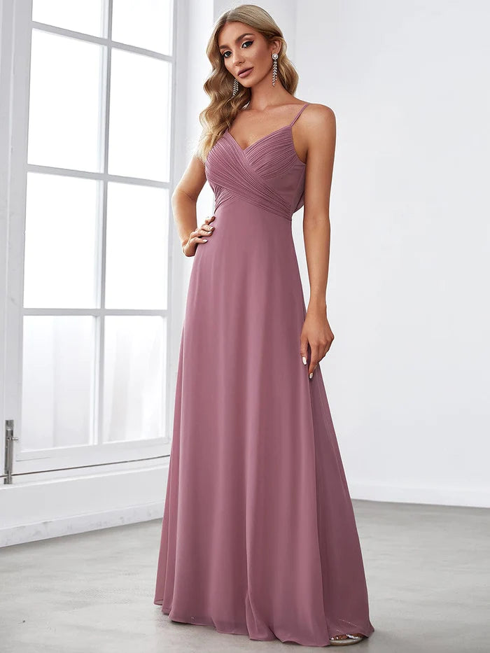 Criss-Cross V-Neck Chiffon Backless A-Line Bridesmaid Dress