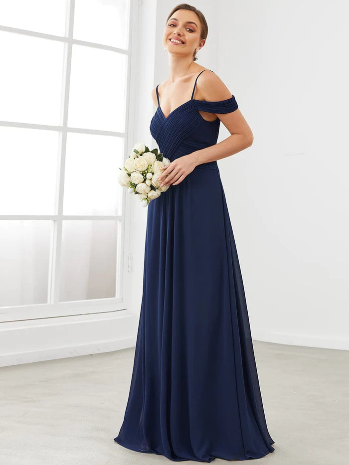 Spaghetti Straps V-Neck A-Line Bridesmaid Dress