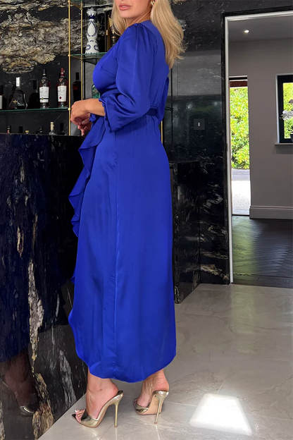 V-neck A-line 3/4 sleeve Empire ruffle mother of the bride dress