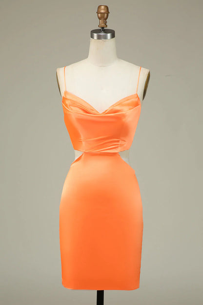 Orange thin shoulder strap backless short Cocktail Dresses