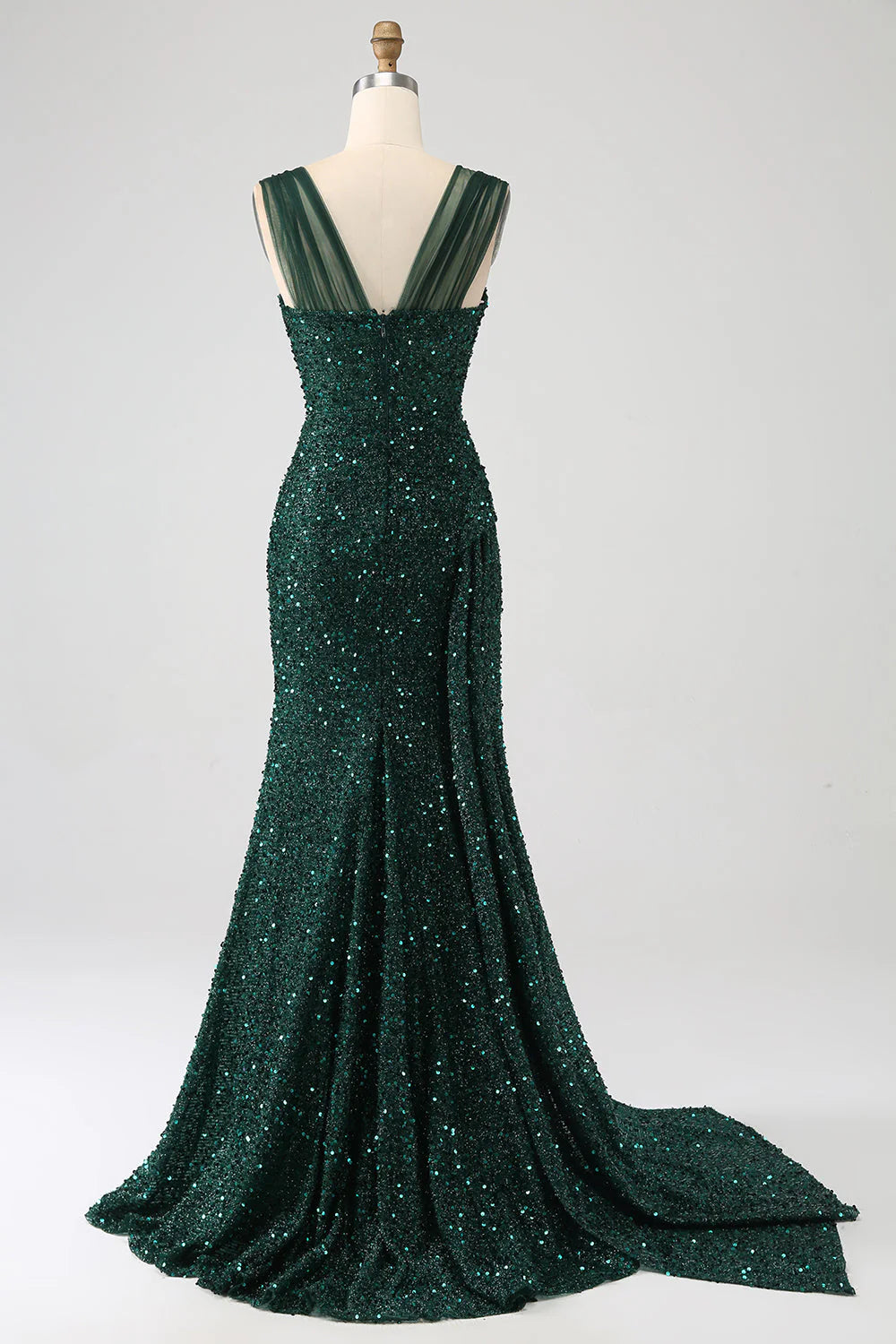 Dark green sequin pleated thigh slit long prom dress – LD Dress
