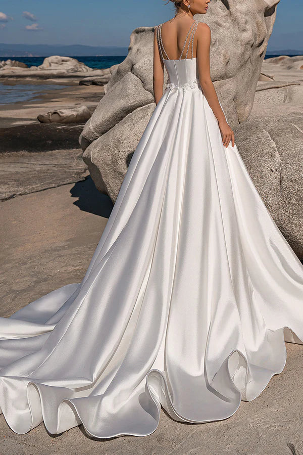 Ball Dress Sweetheart 3D Sticker Satin Wedding Dress