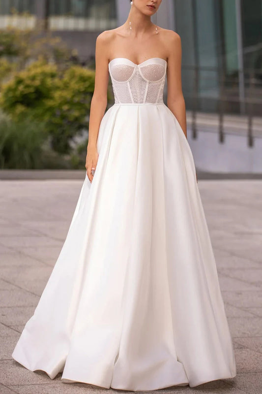 A line Sweetheart Simple Satin Wedding Dress Bridal Dress