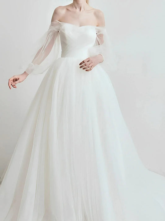 A-line/Princess Off Shoulder Wedding Dress