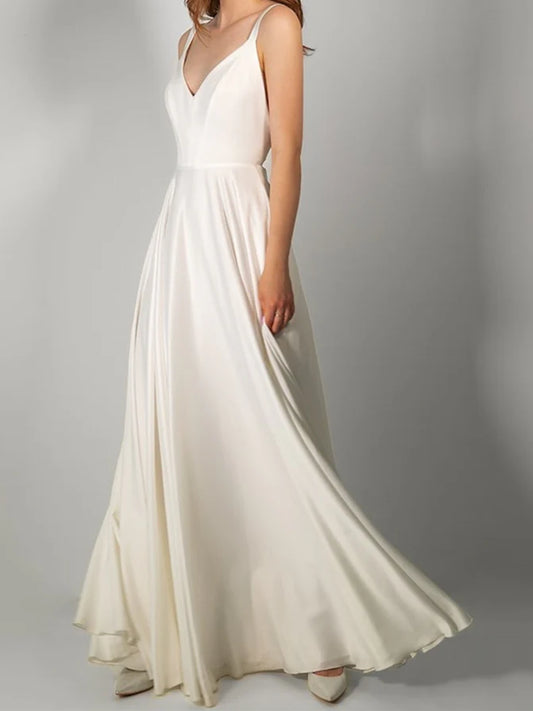 A-line/Princess V-neck bow with slit and ground length wedding dress