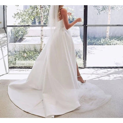 A-line/Princess Sweetheart Wedding Dress with Front Split Palace Tail Wedding Dress