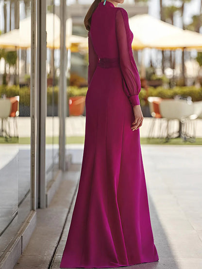 Slim fit/pillar V-neck waistband mother of the bride dress