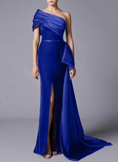 Slim fit/column shoulder split velvet mother of the bride dress