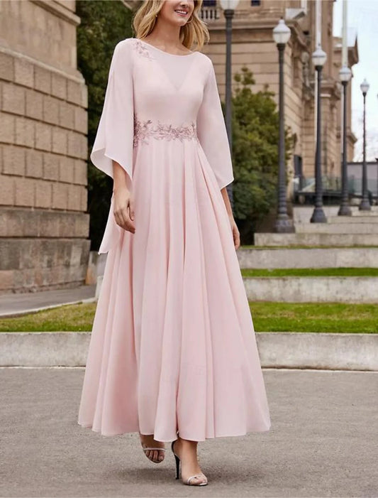 A-line/Princess Jewel Neck 3/4 Long Sleeves and Ankle Sequins Mother of the bride dress