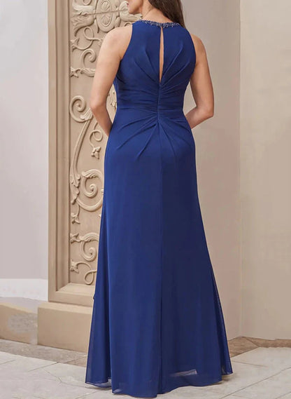 A-line/Princess low round neck sleeveless and floor length mother of the bride dress