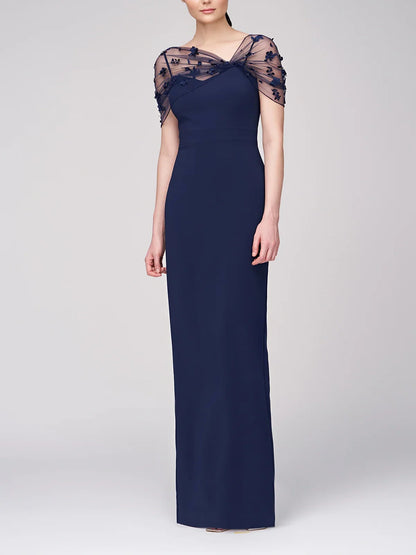 Tight fit/column style thin shoulder strap sleeveless and floor length style mother of the bride dress