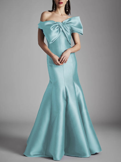 A-line/Princess strapless sleeveless and floor length bow mother of the bride dress