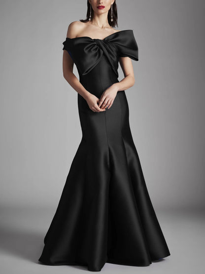 A-line/Princess strapless sleeveless and floor length bow mother of the bride dress