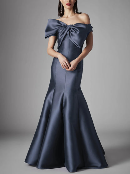 A-line/Princess strapless sleeveless and floor length bow mother of the bride dress