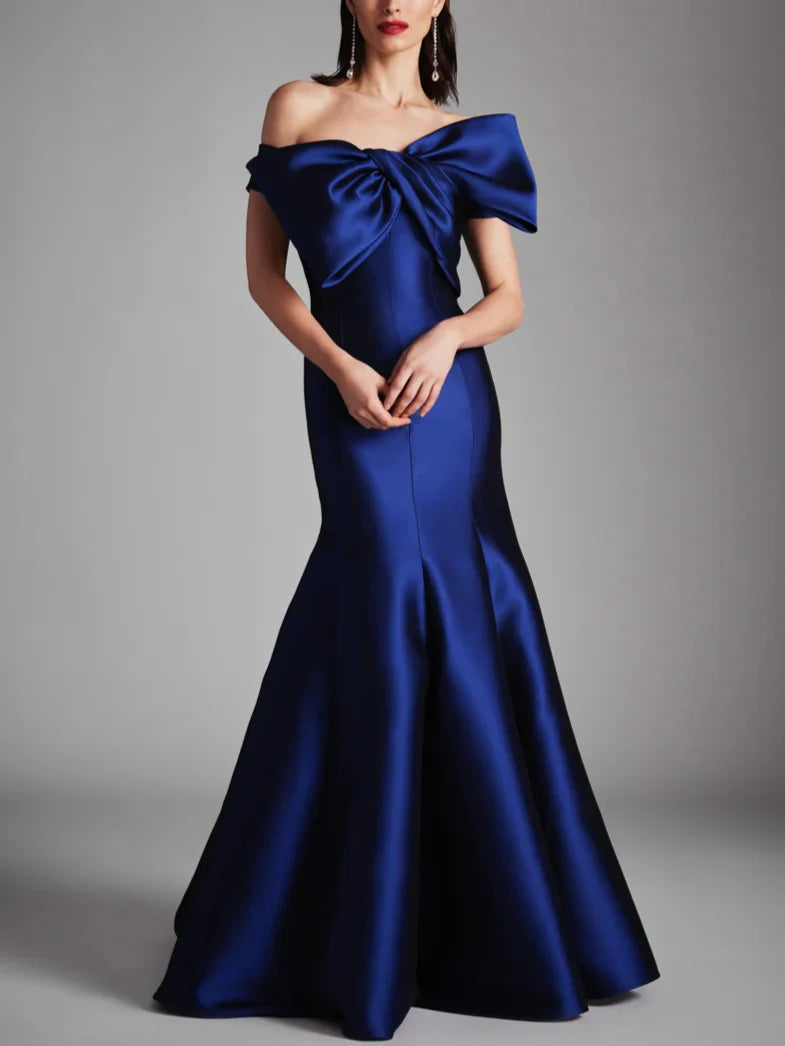 A-line/Princess strapless sleeveless and floor length bow mother of the bride dress