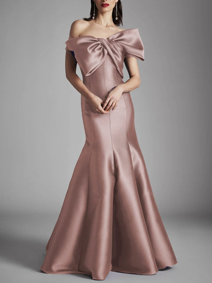 A-line/Princess strapless sleeveless and floor length bow mother of the bride dress