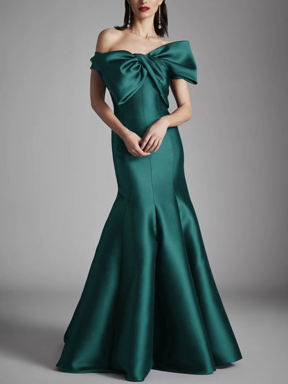 A-line/Princess strapless sleeveless and floor length bow mother of the bride dress