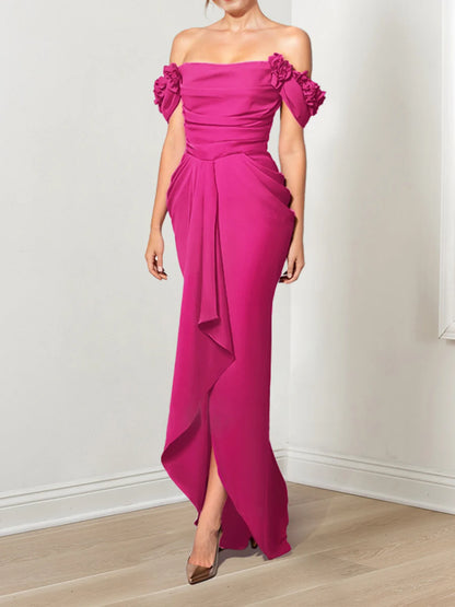 Fishtail/Loudspeaker Off Shoulder to Floor Length Mother of the Bride Dress