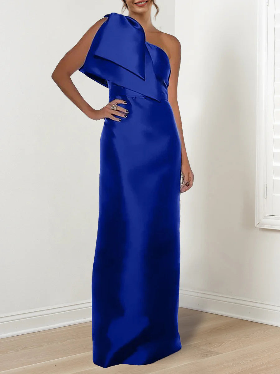 Slim fit/column to floor shoulder mother of the bride dress