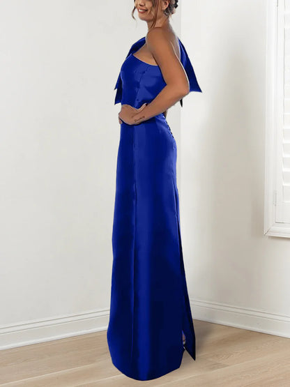 Slim fit/column to floor shoulder mother of the bride dress