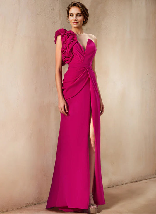 Slim fit/column shoulder split mother of the bride dress