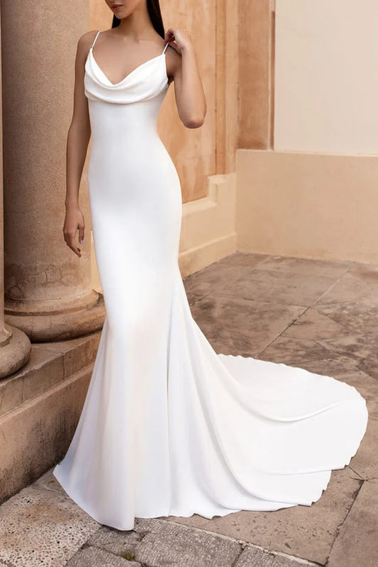 Thin shoulder strap court dress simple fishtail satin wedding dress