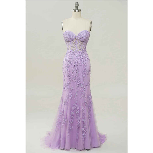 Purple Sweetheart Collar Sticker Mermaid Prom Dress