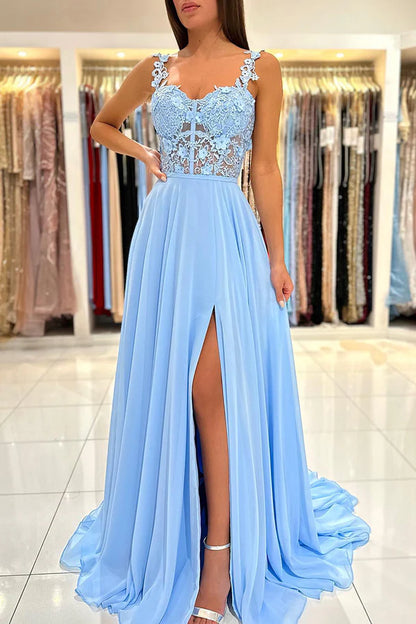 A-line double shoulder lace long Prom dress