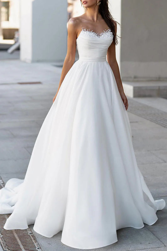 Illusion Neckline Hall Leisure Wedding Dress Eugenia Pearl Bridal Dress