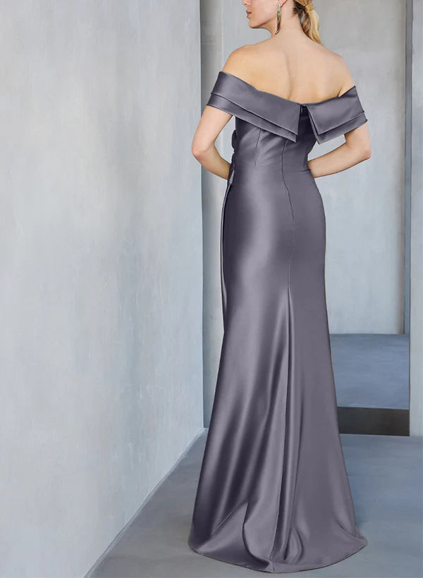 Tight/column off shoulder to ground length mother of the bride dress