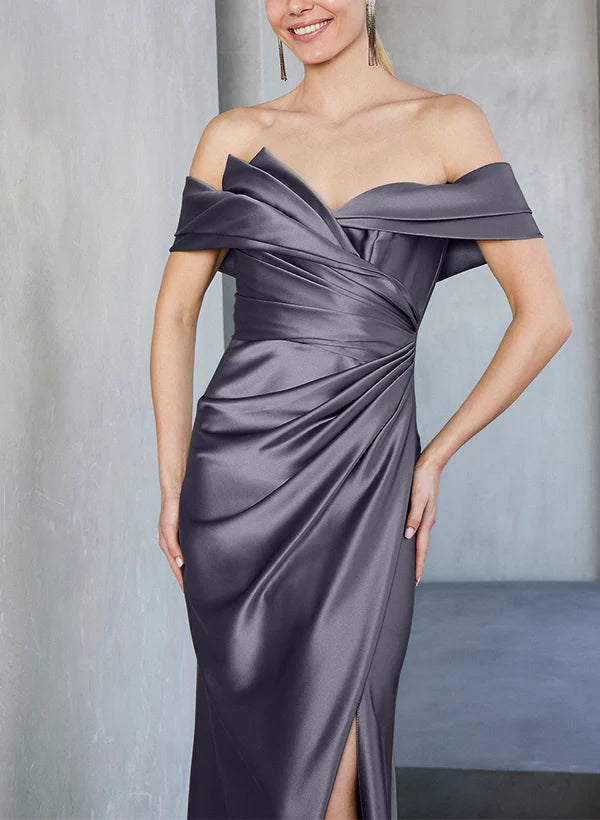 Tight/column off shoulder to ground length mother of the bride dress