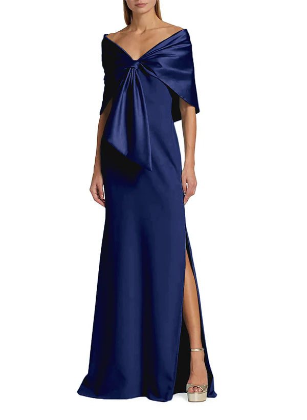 Slim fit/pillar V-neck side slit mother of the bride dress