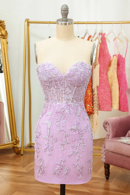 Tight Sweetheart Purple Decal Short Cocktail Dresses