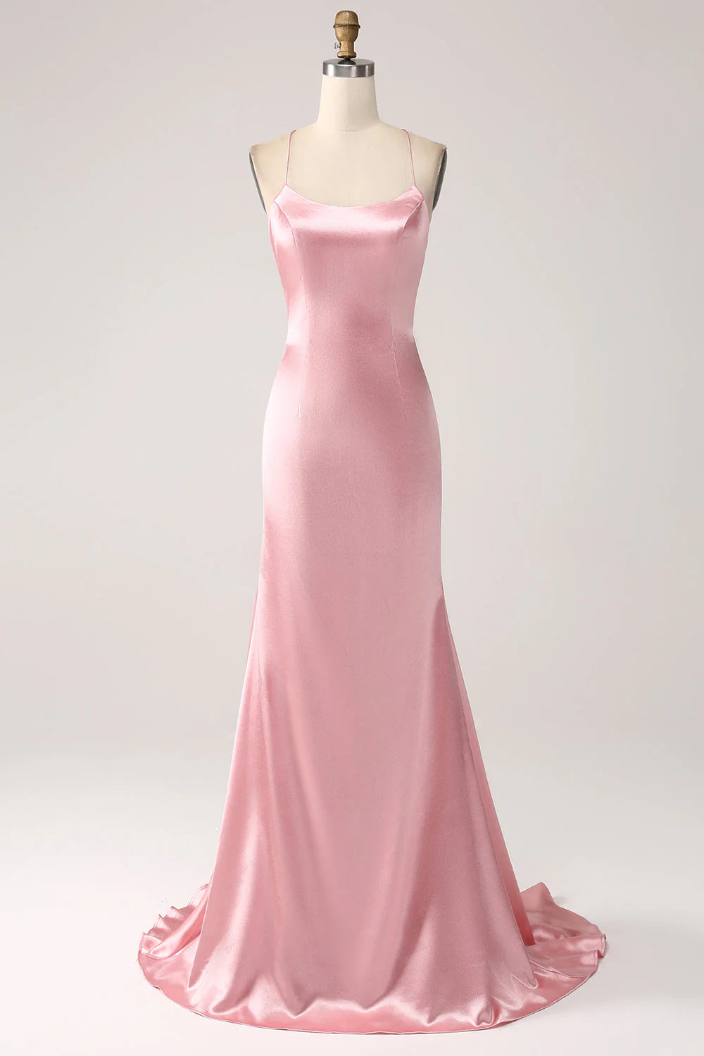 Powder blusher fishtail thin shoulder strap long prom dress