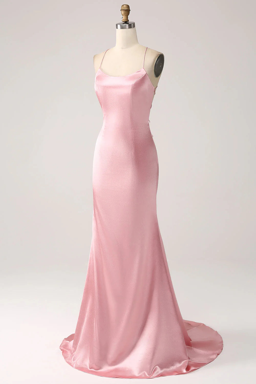 Powder blusher fishtail thin shoulder strap long prom dress