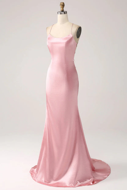 Powder blusher fishtail thin shoulder strap long prom dress