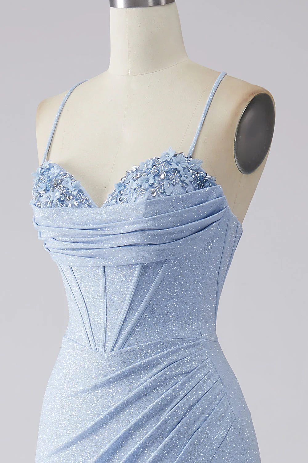 Light blue slit shiny fishtail prom dress – LD Dress