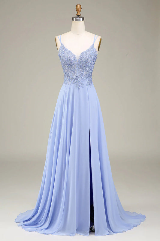 A-shaped sticker lavender color long prom dress