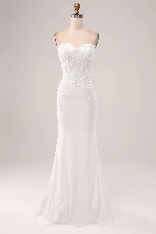 Ivory strapless fishtail wedding dress