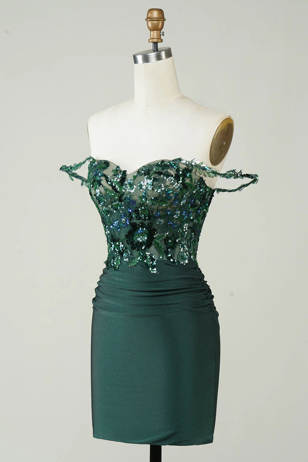 Unique Decal Off Shoulder Dark Green Short Cocktail Dresses