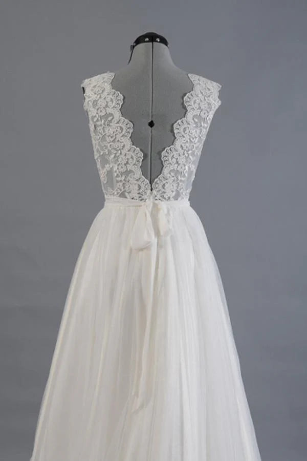 Elegant and noble A-shaped V-neck belt with stickers for beach and floor length wedding dresses