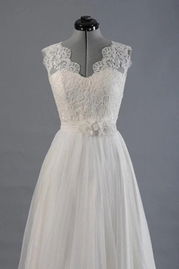 Elegant and noble A-shaped V-neck belt with stickers for beach and floor length wedding dresses