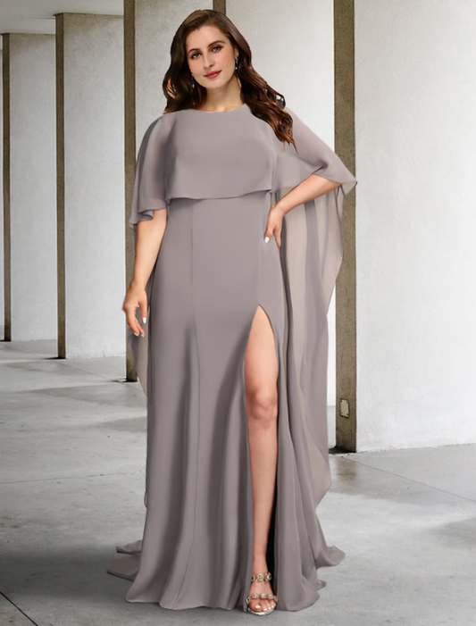 A-Line Plus Size Curve Mother of the Bride Dresses Elegant Dress Formal Sleeveless Chiffon with Slit