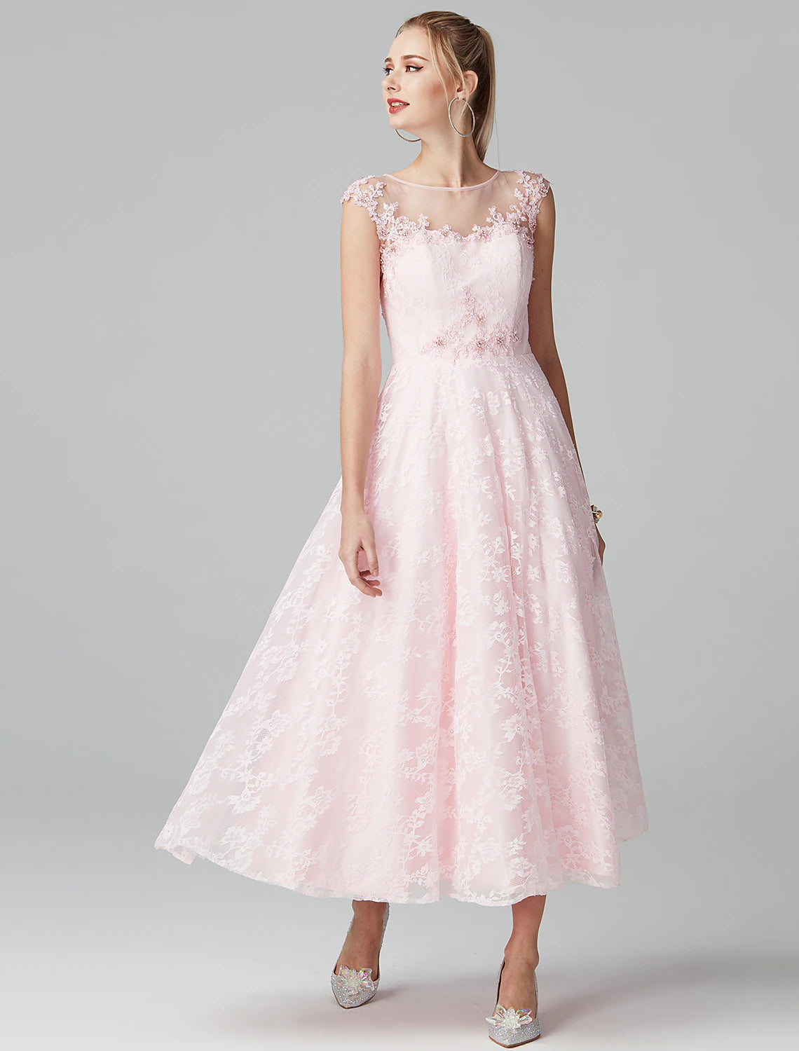 A-Line Prom Dresses Floral Dress Evening Party Ankle Length Short Slee