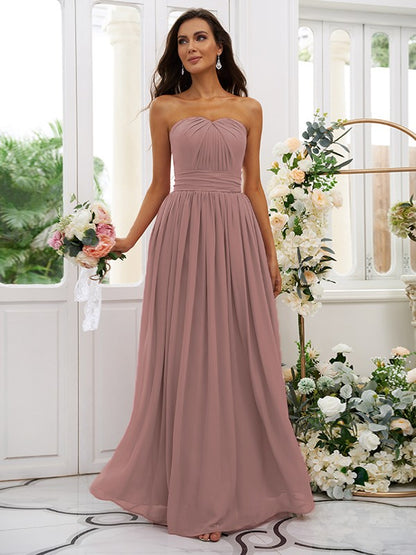 A-Line/Princess Chiffon Ruffles Strapless Sleeveless Floor-Length Bridesmaid Dresses