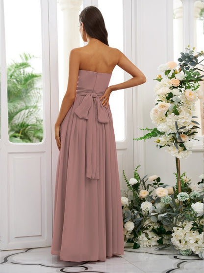 A-Line/Princess Chiffon Ruffles Strapless Sleeveless Floor-Length Bridesmaid Dresses