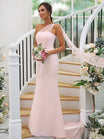 Sheath/Column Sequins Ruched One-Shoulder Sleeveless Sweep/Brush Train Bridesmaid Dresses